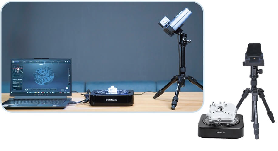 The EinScan Pro 2X V2 configured for high-precision stationary scanning with its Industrial Pack.